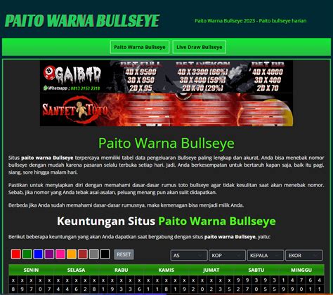 Paito warna Bullseye dan Keluaran Bullseye tercepat.